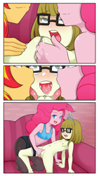Size: 2500x4444 | Tagged: explicit, artist:oozutsucannon, pinkie pie, comic:babysitting zipporwhill, alternate version, child, equestria girls, female, females only, group sex, imported from twibooru, lesbian, lolicon, sex, sunset shimmer, underage, young, zippoorwhill