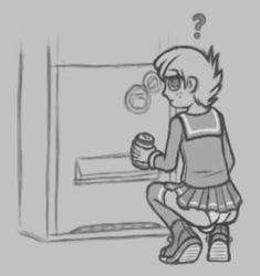 Size: 589x627 | Tagged: questionable, artist:deserter, accidental exposure, aggie.io, ass, banned from derpibooru, butt, clothes, converse, crossdressing, crotch bulge, freckles, human, humanized, imported from twibooru, looking over shoulder, looking up, male, panties, question mark, sailor uniform, shoes, shotacon, sketch, skirt, snails, socks, soda can, squatting, striped underwear, thigh highs, underage, underwear, uniform, vending machine, wardrobe malfunction