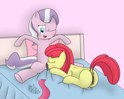 Size: 2325x1850 | Tagged: explicit, artist:pvryohei, apple bloom, diamond tiara, ahegao, anus, bed, blushing, cunnilingus, earth pony, female, filly, foal, foalcon, g4, imported from derpibooru, lesbian, licking, nudity, oral, pillow, pony, ship:diamondbloom, tongue out, vagina