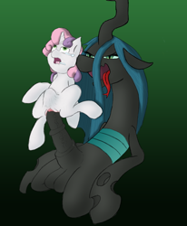 Size: 1280x1551 | Tagged: explicit, artist:digitaldomain123, artist:muh-arts, queen chrysalis, sweetie belle, abdominal bulge, balls, changeling, foalcon, futa, futa on female, futa queen chrysalis, g4, horsecock, imported from derpibooru, intersex, nudity, penetration, penis, sex, ship:chrysa-belle, tongue out, vagina, vaginal