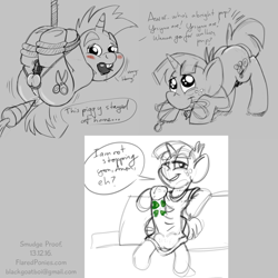 Size: 2000x2000 | Tagged: explicit, artist:smudge proof, 4chan, big penis, bondage, collar, foalcon, g4, hyper, imported from derpibooru, impossibly large penis, leash, male, males only, nudity, penis, pet, pet play, puppy play, sausage fest, sketch, sketch dump, snails, snips, suspended