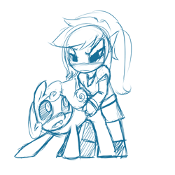 Size: 1280x1280 | Tagged: explicit, artist:florecentmoo, sweetie belle, blushing, crossover, duo, female, foalcon, g4, hylian, imported from derpibooru, link, male, monochrome, pony, sex, shipping, sketch, straight, the legend of zelda