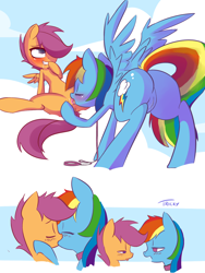 Size: 1200x1593 | Tagged: explicit, artist:quitetricky, rainbow dash, scootaloo, ahegao, anus, blushing, cloud, cloudy, collar, comic, cunnilingus, cute, cute porn, dead source, drool, eyes closed, female, filly, foal, foalcon, foaldom, g4, imported from derpibooru, kiss on the lips, kissing, leash, lesbian, lidded eyes, mare, mare on filly, mile high club, nudity, open mouth, oral, outdoor sex, outdoors, pegasus, pet play, pony, raised tail, sex, ship:scootadash, shipping, sitting, smiling, spread wings, tail, tongue out, vagina, vaginal secretions, vulva, wingboner, wings