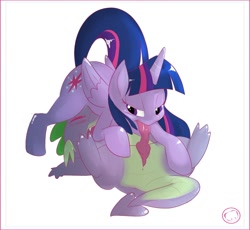 Size: 1500x1381 | Tagged: explicit, artist:harumi, spike, twilight sparkle, 69 position, alicorn, anus, balls, blowjob, blushing, dragon, female, foalcon, g4, imported from derpibooru, male, mare, nudity, oral, penis, pony, sex, ship:twispike, shipping, straight