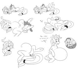 Size: 2247x2037 | Tagged: explicit, artist:dragga, applejack, spike, anal vore, anus, belly, butt, comic, dialogue, dragon, earth pony, fart, fart noise, female, fetish, foalcon, g4, gas, imported from derpibooru, male, mare, masturbation, monochrome, nudity, plot, pony, poop, predajack, scat, sleeping, straight, tail sticking out, tongue out, vagina, vore, vulva