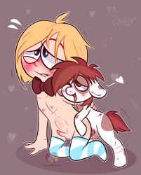 Size: 1148x1428 | Tagged: explicit, artist:danisshippies, abdominal bulge, anal, banned from derpibooru, blushing, bowtie, clothes, colt, colt on shota, complete nudity, crossover, crossover shipping, duo, duo male, earth pony, erection, foalcon, gay, heart, human, imported from twibooru, interspecies, male, males only, nipples, nudity, penetration, penis, pip pirrup, pipsqueak, pony, pony on human action, sex, shipping, shotacon, small penis, socks, south park, striped socks, thigh highs, underage