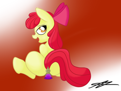 Size: 1600x1200 | Tagged: explicit, artist:speedway king, apple bloom, anus, butt, dildo, female, foalcon, g4, imported from derpibooru, looking back, masturbation, nudity, plot, sex toy, simple background, solo, solo female, vagina