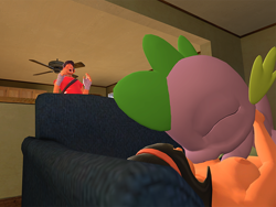Size: 640x480 | Tagged: questionable, spike, 3d, background pony strikes again, breastfeeding, breasts, crossover, dragon, female, foalcon, g4, gmod, imported from derpibooru, infidelity, male, nipples, nudity, scout (tf2), scout's mother, shipping, straight, team fortress 2
