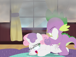 Size: 4000x3000 | Tagged: explicit, artist:dtcx97, spike, sweetie belle, blushing, clitoris, dragon, dragon on filly, dragon on filly action, dragon on pony action, female, filly, foal, foalcon, g4, glasses, high res, horn, imported from derpibooru, interspecies, male, nudity, pony, sex, ship:spikebelle, smoke, straight, unicorn, vaginal secretions, vulva