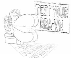 Size: 2027x1672 | Tagged: questionable, rarity, spike, anthro, big breasts, bra, breasts, breasts on floor, busty rarity, carnival of tits, clothes, dragon, duo, duo male and female, female, foalcon, g4, huge breasts, hyper breasts, imported from derpibooru, impossibly large breasts, male, monochrome, pony, ship:sparity, shipping, simple background, sketch, straight, underwear