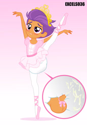 Size: 2480x3595 | Tagged: explicit, artist:excelso36, ballerina, ballet dancing, ballet slippers, banned from derpibooru, blushing, clothes, cum, cumming, diaper, diaper edit, diaper fetish, edit, equestria girls, equestria girls-ified, fetish, girly, imported from twibooru, jewelry, lip bite, male, nudity, penis, shotacon, simple background, sissy, small penis, tender taps, tiara, tutu, underage