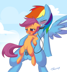 Size: 1280x1379 | Tagged: explicit, artist:quitetricky, rainbow dash, scootaloo, anal, balls, blushing, cloud, cloudy, collar, female, filly, filly on futa, foal, foalcon, futa, futa on female, futa on filly, futa rainbow dash, futasub, g4, imported from derpibooru, intersex, leash, mile high club, nudity, outdoor sex, outdoors, pegasus, penis, pony, reverse cowgirl, sex, ship:scootadash, shipping, submissive
