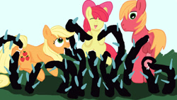 Size: 1280x720 | Tagged: explicit, artist:jbond, apple bloom, applejack, anal, balls, big macintosh, black vine, cum, cum in mouth, dendrojack, earth pony, equal opportunity lewd, eyes closed, female, filly, foal, foalcon, g4, imported from derpibooru, male, mare, nudity, open mouth, penetration, penis, pony, sex, sounding, stallion, tentacle blowjob, tentacle porn, tentaclejob, tentacles, tentacles on female, tentacles on male, tongue out, urethral penetration, vaginal