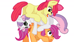 Size: 1280x720 | Tagged: explicit, artist:jbond, apple bloom, scootaloo, sweetie belle, analingus, anus, cmc threesome, confused, cutie mark crusaders, earth pony, female, filly, foal, foalcon, futa, futa scootaloo, g4, imported from derpibooru, intersex, nudity, open mouth, oral, pegasus, penis, pile, pony, ship:sweetiebloomaloo, shipping, tongue out, trio, unicorn, vulva