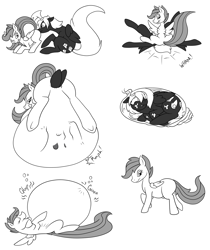 Size: 1631x1939 | Tagged: questionable, artist:dragga, scootaloo, oc, oc:reiku, abdominal bulge, anal vore, anus, belly, belly bed, butt, digestion, face imprint, faceful of ass, facesitting, fat, fat fetish, female, fetish, filly, filly pred, foal, foalcon, g4, imported from derpibooru, impossibly large belly, licking, licking lips, lying down, nudity, on back, open mouth, pegasus, plot, pony, size difference, stomach noise, tongue out, unwilling prey, vore