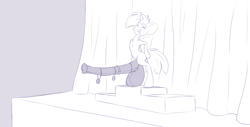 Size: 1727x876 | Tagged: explicit, artist:sb, balls, big penis, bipedal, curtains, erection, foalcon, g4, horsecock, hyper penis, hyper snails, imported from derpibooru, impossibly large balls, impossibly large penis, male, medal, medals, monochrome, nudity, penis, pony, sketch, snails, solo, solo male, winner