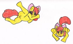 Size: 600x365 | Tagged: explicit, artist:rdk, apple bloom, anthro, earth pony, foalcon, g4, imported from derpibooru, nudity, solo, traditional art, vagina