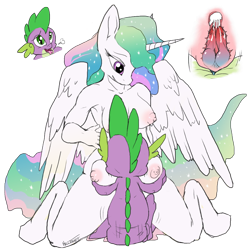 Size: 1000x1000 | Tagged: explicit, artist:hellticket, princess celestia, spike, alicorn, anthro, breasts, cowgirl position, crotchboobs, crotchboobs on anthro, crotchboobs plus chestboobs, cum, cum in uterus, dragon, female, foalcon, g4, hemipenis, imported from derpibooru, internal cumshot, male, multiboob, multidick, nipples, nudity, penis, sex, ship:spikelestia, straight, teats, uterus, wingless spike, x-ray