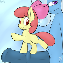 Size: 800x800 | Tagged: explicit, artist:lamia, apple bloom, balancing, big penis, foalcon, futa, futa trixie, g4, horsecock, imported from derpibooru, impossibly large penis, intersex, nudity, penis, trixie, trixiebloom