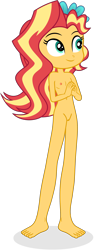 Size: 1257x3359 | Tagged: explicit, artist:punzil504, anonymous editor, banned from derpibooru, barefoot, edit, equestria girls, feet, female, imported from twibooru, lolicon, nude edit, nudity, simple background, solo, sunset shimmer, transparent background, underage