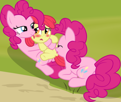 Size: 2636x2227 | Tagged: explicit, artist:badumsquish, apple bloom, pinkie pie, blushing, clone, cunnilingus, derpibooru exclusive, earth pony, female, filly, foal, foalcon, g4, imported from derpibooru, lesbian, licking, mare, mare on filly, multeity, my little pony: friendship is magic, on back, oral, outdoor sex, pinkie clone, pony, show accurate, show accurate porn, too many pinkie pies, too much pink energy is dangerous