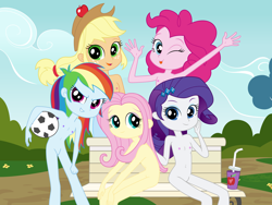 Size: 8280x6213 | Tagged: explicit, artist:kiowa213, applejack, fluttershy, pinkie pie, rainbow dash, rarity, anonymous editor, banned from derpibooru, casual nudity, edit, equestria girls, female, humane five, imported from twibooru, lolicon, nude edit, nudity, underage