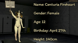 Size: 1280x720 | Tagged: questionable, artist:cdv, oc, oc:centuria fireheart, 3d, animated, anthro, banned from derpibooru, clothes, female, imported from twibooru, indoors, lolicon, no sound, nudity, panties, plantigrade anthro, red eyes, shower head, slit pupils, solo, solo female, swimsuit, text, thong, underage, underwear, unicorn