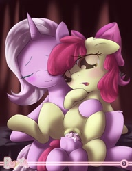 Size: 762x992 | Tagged: explicit, artist:sip, apple bloom, oc, oc:lamia, blushing, buy me, buy me 2.0, canon x oc, foalcon, futa, futa oc, futa on female, g4, imported from derpibooru, intersex, nudity, penis, pony, reverse cowgirl, sex, shipping, vagina