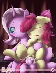 Size: 762x992 | Tagged: explicit, artist:sip, apple bloom, oc, oc:lamia, blushing, buy me, buy me 2.0, canon x oc, creampie, cum, foalcon, futa, futa oc, futa on female, g4, imported from derpibooru, intersex, nudity, penis, pony, sex, shipping, vagina, vaginal