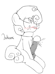 Size: 2000x2714 | Tagged: explicit, artist:bakaponi, sweetie belle, balls, blushing, foalcon, futa, futa sweetie belle, g4, imported from derpibooru, intersex, nudity, penis, solo, solo futa