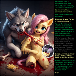 Size: 1127x1127 | Tagged: explicit, grimdark, fluttershy, rainbow dash, comic:pony eats, ai generated, anthro, banned from derpibooru, cannibalism, creampie, cum, dismemberment, female, gangbang, group sex, imported from twibooru, lolicon, prompter:dinkeldash, sex, underage, wolves