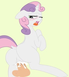 Size: 768x856 | Tagged: explicit, artist:crade, artist:randomvectorguy, sweetie belle, blushing, creampie, cum, disembodied penis, female, foalcon, g4, human, human on pony action, human penis, imported from derpibooru, male, nudity, penis, pony, sex, simple background, straight, vagina, vector, white background
