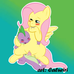 Size: 1200x1200 | Tagged: explicit, artist:caluriri, fluttershy, spike, dragon, female, foalcon, g4, imported from derpibooru, male, ship:flutterspike, shipping, straight