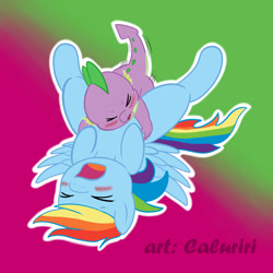 Size: 1200x1200 | Tagged: explicit, artist:caluriri, rainbow dash, spike, blushing, dragon, female, foalcon, g4, imported from derpibooru, male, obscured penetration, orgasm, penetration, sex, ship:rainbowspike, shipping, softcore, spikelove, straight