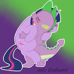 Size: 1200x1200 | Tagged: questionable, artist:caluriri, spike, twilight sparkle, carrying, dragon, female, foalcon, g4, imported from derpibooru, male, obscured penetration, penetration, pony, sex, ship:twispike, shipping, softcore, straight, suspended congress, vaginal