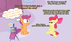 Size: 1280x750 | Tagged: explicit, apple bloom, scootaloo, artist needed, ask the perverted cmc, female, foalcon, g4, imported from derpibooru, text