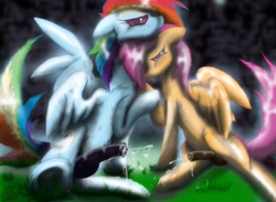 Size: 1280x939 | Tagged: explicit, artist:goina, rainbow dash, scootaloo, cum, foalcon, futa, futa on futa, futa rainbow dash, futa scootaloo, g4, horsecock, imported from derpibooru, intersex, nudity, penis, ship:scootadash, shipping