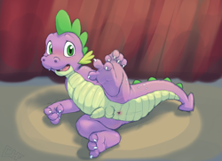 Size: 1920x1389 | Tagged: explicit, artist:cobaltsynapse, spike, anus, balls, butt, cute, cute porn, dragon, dragon tales, feet, foalcon, foreskin, g4, genitals, human penis, imported from derpibooru, male, nudity, penis, phimosis, solo, solo male, spikabetes, stage, style emulation, wingless spike