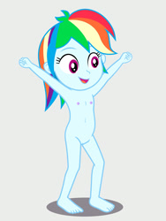 Size: 1536x2048 | Tagged: explicit, artist:draymanor57, rainbow dash, anonymous editor, banned from derpibooru, barefoot, complete nudity, edit, equestria girls, feet, female, imported from twibooru, lolicon, nude edit, nudity, solo, underage, younger