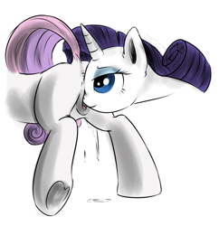 Size: 700x723 | Tagged: explicit, artist:xioade, rarity, sweetie belle, anus, bedroom eyes, boop, dock, duo, eyeshadow, female, foalcon, g4, imported from derpibooru, incest, lesbian, mare on filly, nudity, pony, raised leg, raised tail, raricest, ship:raribelle, simple background, smiling, snout penetration, underhoof, vaginal secretions, vulva
