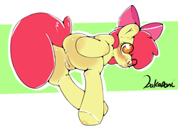 Size: 1100x788 | Tagged: explicit, artist:bakaponi, apple bloom, anus, apple bloom's bow, bloom butt, blushing, bow, butt, earth pony, female, filly, foal, foalcon, g4, hair bow, imported from derpibooru, looking at you, nudity, plot, pony, presenting, showing, solo, solo female, vulva