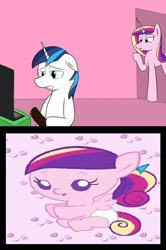 Size: 620x935 | Tagged: explicit, artist:acuario1602, artist:boshiume, shining armor, baby, baby pony, babycon, caught, computer, exploitable meme, female, filly, foal, foalcon, g4, implied babycon, implied foalcon, imported from derpibooru, laptop computer, male, masturbation, meme, nudity, pegasus cadance, penis, pixiv, pony, precum, princess cadance, ship:shiningcadance, shipping, straight, tv meme, whitest kids you know