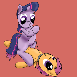 Size: 3000x3000 | Tagged: explicit, scootaloo, twilight sparkle, age difference, artist needed, collar, duo, duo female and futa, female, female on futa, foalcon, futa, futa scootaloo, g4, imported from derpibooru, intersex, leash, mare, ship:scootatwi, shipping, simple background, vaginal secretions