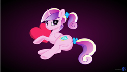 Size: 8533x4800 | Tagged: explicit, artist:justpony, artist:theponymuseum, absurd resolution, alicorn, anus, butt, casual nudity, cute, cutedance, female, foalcon, g4, genitals, heart, heart pillow, horn, human vulva on pony, imported from derpibooru, lovebutt, nudity, pillow, plot, pony, ponytail, princess cadance, simple background, sitting, soft shading, solo, solo female, tail bow, teen princess cadance, vector, vulva, wings, younger