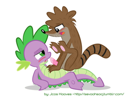 Size: 1280x976 | Tagged: explicit, artist:jcosneverexisted, spike, anal, anal creampie, anal orgasm, creampie, crossover, cum, cum while penetrated, cumming, dragon, foalcon, g4, gay, hands free, imported from derpibooru, male, nudity, orgasm, orgasm cumshot, penis, raccoon, regular show, rigby (regular show), sex, simultaneous orgasm, spigby, wingless spike