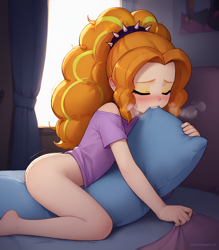 Size: 896x1024 | Tagged: questionable, adagio dazzle, /jdb/, ai generated, banned from derpibooru, biting, blushing, equestria girls, female, heavy breathing, imported from twibooru, lolicon, pillow, pillow biting, pillow humping, solo, underage