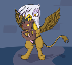 Size: 2000x1800 | Tagged: explicit, artist:fantasyglow, oc, oc:loki, oc:loki ebonhoof, anal insertion, canon x oc, female, female on male, foalcon, g4, gilda, griffon, imported from derpibooru, insertion, interspecies, male, nudity, pegging, penis, pony, pony on griffon action, reasonably sized genitals, sex, sex toy, size difference, straight, strapon, unicorn