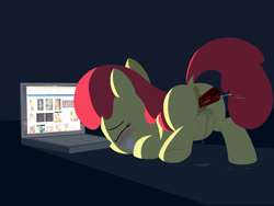 Size: 3200x2400 | Tagged: explicit, artist:dtcx97, apple bloom, anus, blank flank, blushing, butt, clitoris, computer, dark, derpibooru, dock, earth pony, female, female orgasm, filly, foal, foalcon, g4, hooves, implied shipping, imported from derpibooru, internet, laptop computer, masturbation, nudity, orgasm, plot, pony, porn, porno, search engine, sex toy, solo, solo female, squirting, vaginal secretions, vibrator, vulva