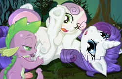 Size: 1604x1031 | Tagged: explicit, artist:buttercupsaiyan, rarity, spike, sweetie belle, analingus, analingus on female, anus, dragon, dragon on filly action, female, foalcon, g4, group sex, imported from derpibooru, incest, interspecies, male, male on female analingus, nudity, oral, penis, sex, ship:sparibelle, ship:sparity, ship:spikebelle, shipping, straight, threesome, trio, vulva