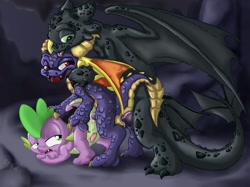 Size: 1643x1231 | Tagged: explicit, artist:fuf, spike, anal, anal creampie, and then spike was gay, creampie, crossover, cum, cumming, doggy style, dragon, foalcon, furry, g4, gay, group sex, how to train your dragon, imported from derpibooru, lucky pierre, male, nightfury, penetration, sex, ship:spikero, shipping, spyro the dragon, spyro the dragon (series), super gay, threesome, toothless the dragon, wingless spike